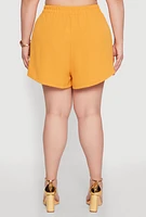 Womens Plus Airy Drawstring Detail Shorts, Yellow,