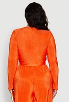 Womens Plus Size Plisse Tie Front Crop Top, Orange, Size 1X