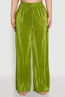 Womens Plus Size Plisse Palazzo Pants, Green, Size 2X