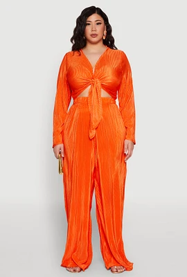 Womens Plus Plisse Palazzo Pants, Orange,