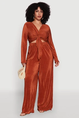 Womens Plus Size Plisse Palazzo Pants, Orange, Size 1X