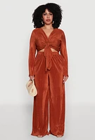 Womens Plus Size Plisse Palazzo Pants, Orange, Size 1X