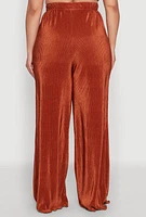 Womens Plus Size Plisse Palazzo Pants, Orange, Size 1X