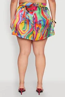 Womens Plus Size Satin Psychedelic Floral Print Shorts, Multi, Size 3X