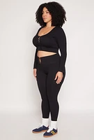 Womens Plus Seamless Lace Up Long Sleeve Crop Top, 1X-2X