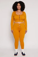 Womens Plus Size Seamless Lace Up Long Sleeve Crop Top, Orange, Size 2X-3X