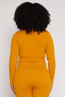 Womens Plus Size Seamless Lace Up Long Sleeve Crop Top, Orange, Size 2X-3X