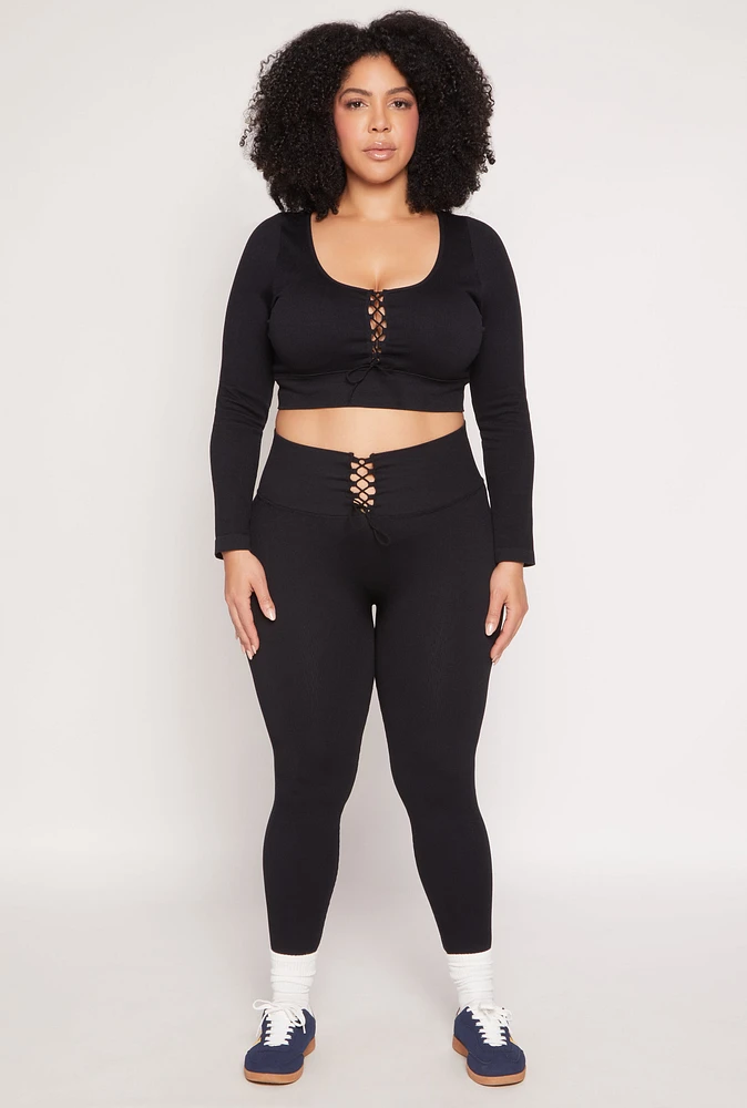 Womens Plus Seamless Lace Up Leggings,
