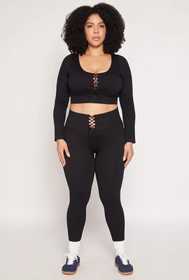 Womens Plus Seamless Lace Up Leggings,
