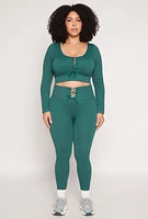 Womens Plus Size Seamless Lace Up Leggings, Green, Size 1X-2X