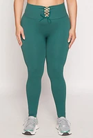 Womens Plus Size Seamless Lace Up Leggings, Green, Size 1X-2X