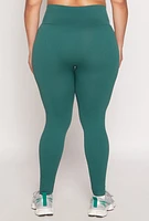 Womens Plus Size Seamless Lace Up Leggings, Green, Size 1X-2X