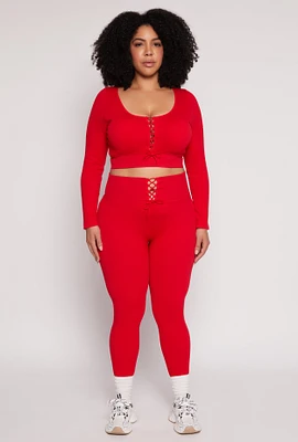 Womens Plus Seamless Lace Up Leggings, 1X-2X