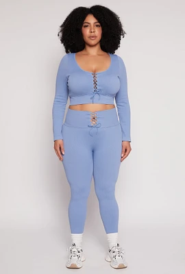 Womens Plus Seamless Lace Up Leggings,