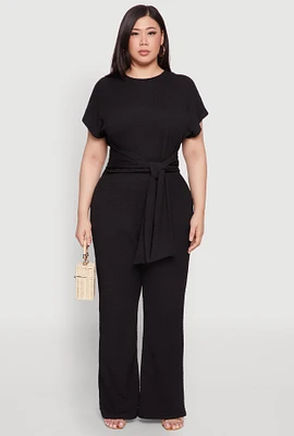 Womens Plus Textured Knit High Waist Pants,