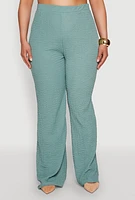 Womens Plus Size Textured Knit High Waist Pants, Green, Size 1X