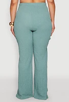 Womens Plus Size Textured Knit High Waist Pants, Green, Size 1X