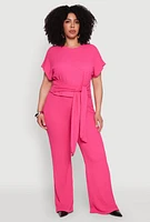 Womens Plus Size Textured Knit High Waist Pants, Pink, Size 3X