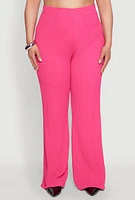 Womens Plus Size Textured Knit High Waist Pants, Pink, Size 3X
