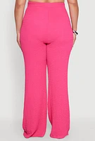 Womens Plus Size Textured Knit High Waist Pants, Pink, Size 3X