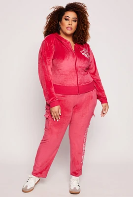 Womens Plus Size Rocawear Rhinestone Velour Cargo Pants, Red, Size 2X