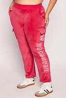 Womens Plus Size Rocawear Rhinestone Velour Cargo Pants, Red, Size 2X