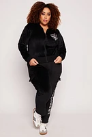 Womens Plus Rocawear Rhinestone Velour Zip Front Hoodie,