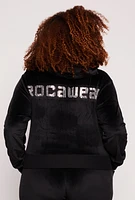 Womens Plus Rocawear Rhinestone Velour Zip Front Hoodie,