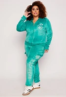 Womens Plus Size Rocawear Rhinestone Velour Zip Front Hoodie, Green, Size 2X