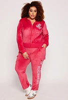 Womens Plus Size Rocawear Rhinestone Velour Zip Front Hoodie, Red, Size 2X