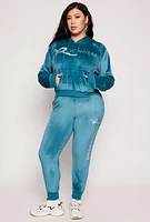 Womens Plus Size Rocawear Rhinestone Velour Hoodie, Blue, Size 1X