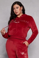 Womens Plus Size Rocawear Rhinestone Velour Hoodie, Red, Size 3X