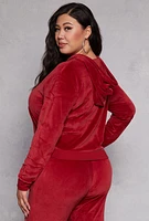 Womens Plus Size Rocawear Rhinestone Velour Hoodie, Red, Size 3X