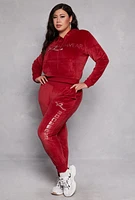 Womens Plus Size Rocawear Rhinestone Velour Joggers, Red, Size 1X