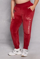 Womens Plus Size Rocawear Rhinestone Velour Joggers, Red, Size 1X