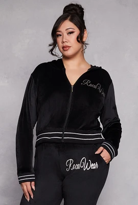 Womens Plus Size Rocawear Velour Zip Front Hoodie, Black, Size 1X