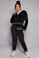 Womens Plus Size Rocawear Velour Zip Front Hoodie, Black, Size 2X