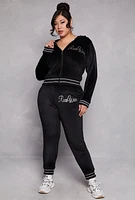 Womens Plus Size Rocawear Velour Zip Front Hoodie, Black, Size 1X