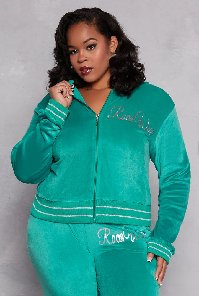 Womens Plus Rocawear Velour Zip Front Hoodie,