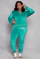 Womens Plus Size Rocawear Velour Zip Front Hoodie, Green, Size 1X