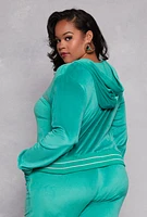 Womens Plus Size Rocawear Velour Zip Front Hoodie, Green, Size 1X