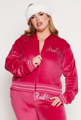 Womens Plus Size Rocawear Velour Zip Front Hoodie, Pink, Size 1X