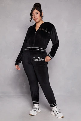 Womens Plus Size Rocawear Velour Joggers, Black, Size 3X