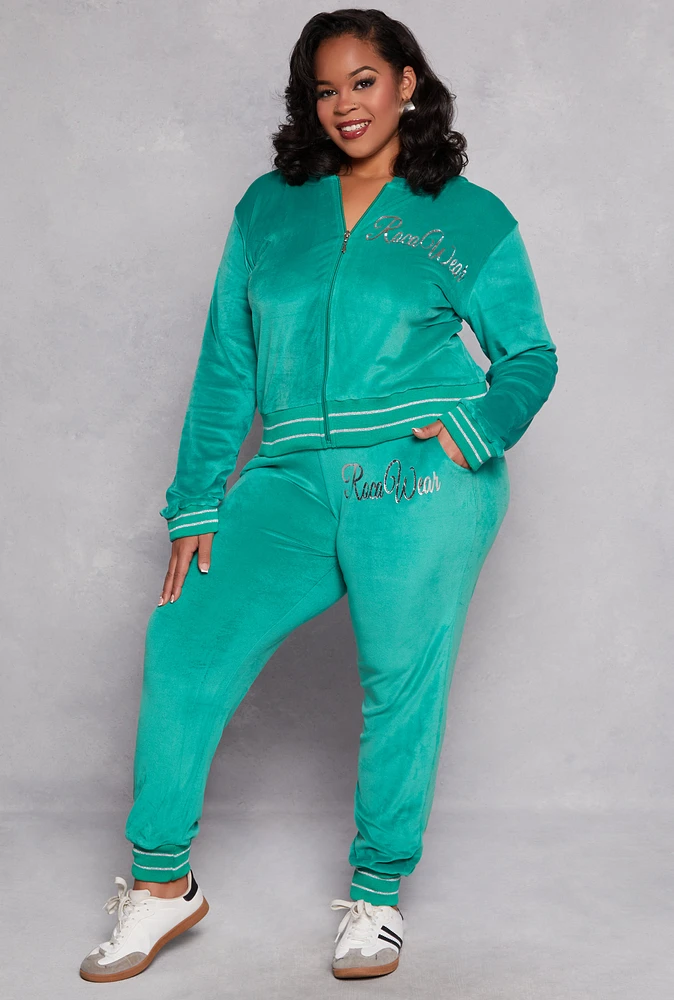 Womens Plus Rocawear Velour Joggers, Green,