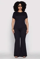 Womens Plus Size Basic Ribbed Knit Crew Neck Top, Black, Size 1X