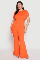 Womens Plus Size Basic Ribbed Knit Crew Neck Top, Orange, Size 1X