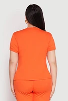 Womens Plus Size Basic Ribbed Knit Crew Neck Top, Orange, Size 1X