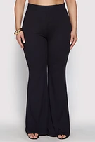 Womens Plus Ribbed Knit High Waist Flared Pants,