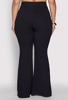 Womens Plus Ribbed Knit High Waist Flared Pants,