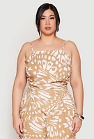 Womens Plus Size Abstract Butterfly Print Hanky Hem Top, Beige, Size 3X